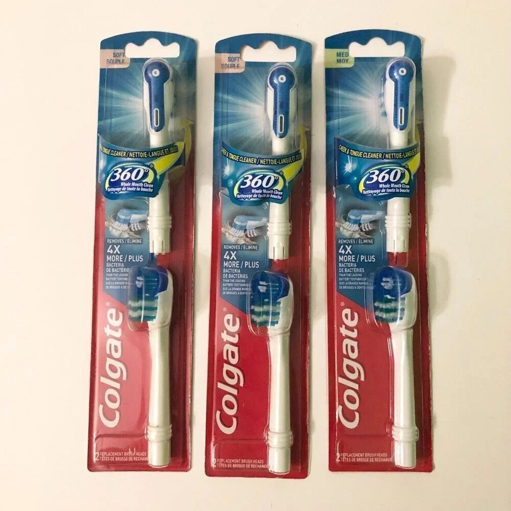 3 Packs Colgate 360 Whole Mouth Clean  Soft Replacement Heads 2 Soft 1 Med